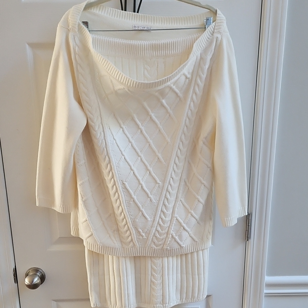 New York & Company Cream Cable Knit Sweater Skirt Set